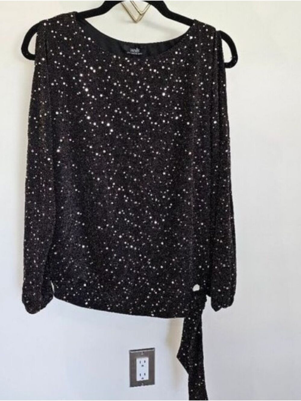 Wallis Cold Open Shoulder Side Tie Rose Gold Sequin Burgandy Wine Top Sz Medium